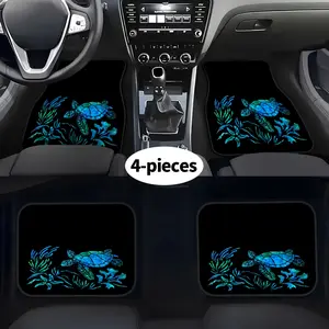 4pcs Car Floor Mats with Turtle and Aquatic Plant Pattern - Trendy and Fashionable | Durable, Easy to Clean, Fits All Car Models, Made Of
