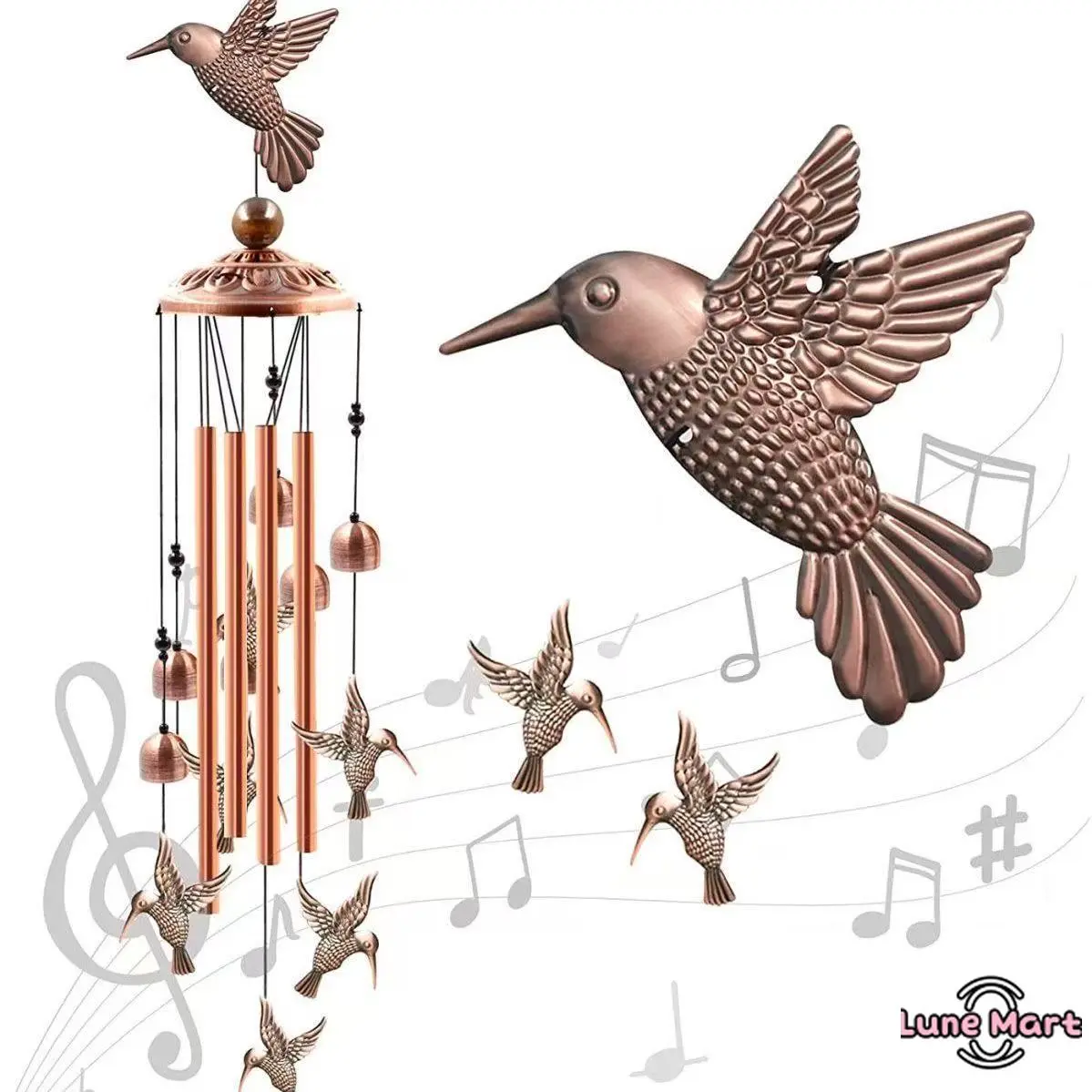 Outdoor Hummingbird Wind Chimes – Aluminum Bird Windchimes with Melodic Clear Sound, Decorative Festival Hanging Ornaments, Perfect for Home Patio, Yard & Garden Decor, Heartfelt Memorial & Sympathy Gift for Loved Ones