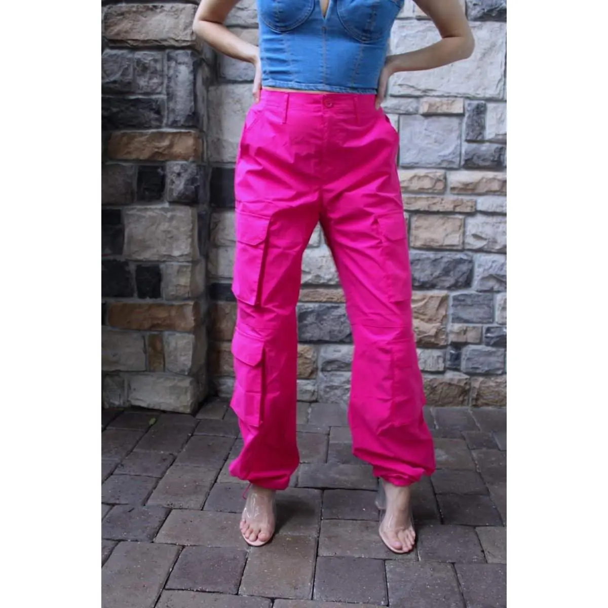 ALESSIA Fuchsia Cargo Jogger Drawstring Pants