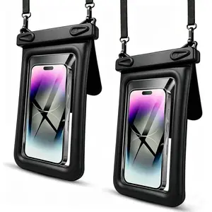 2 Pack Waterproof Phone Pouch Double Space [Up to 8"] , HOMEYA Floating Waterproof Phone Case Dry Bag with Lanyard for iPhone Beach Vacation Travel Cruise Essentials