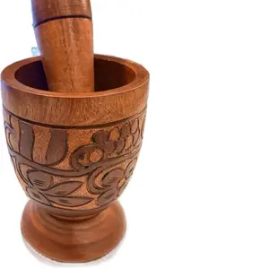 Pilon Ayisyen Handcrafted Wooden Mortar and Pestle with Intricate Carvings for Traditional Cooking