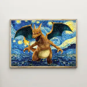 Charizard Flying Over Starry Sky Poster – Home Decor, Wall Art