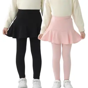 KF5-GPA01  Trendy Girls' Leggings with Skirt - 2 Pack of Cotton Ruffle Skirt Pants for Kids for 3-8 Years