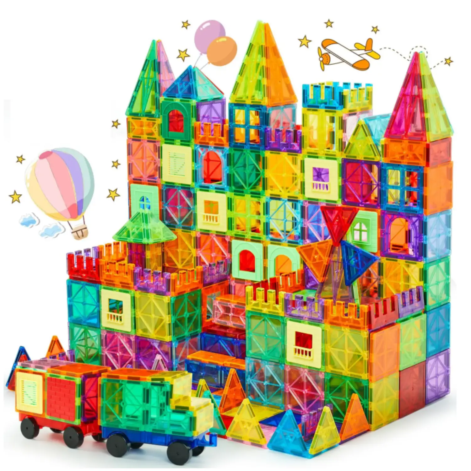Castle Magnetic Tiles Toys for Kids, 3D Construction Playboards, Inspiration, Creativity Beyond Imagination, Educational Magnet Toy Set with 2 Cars