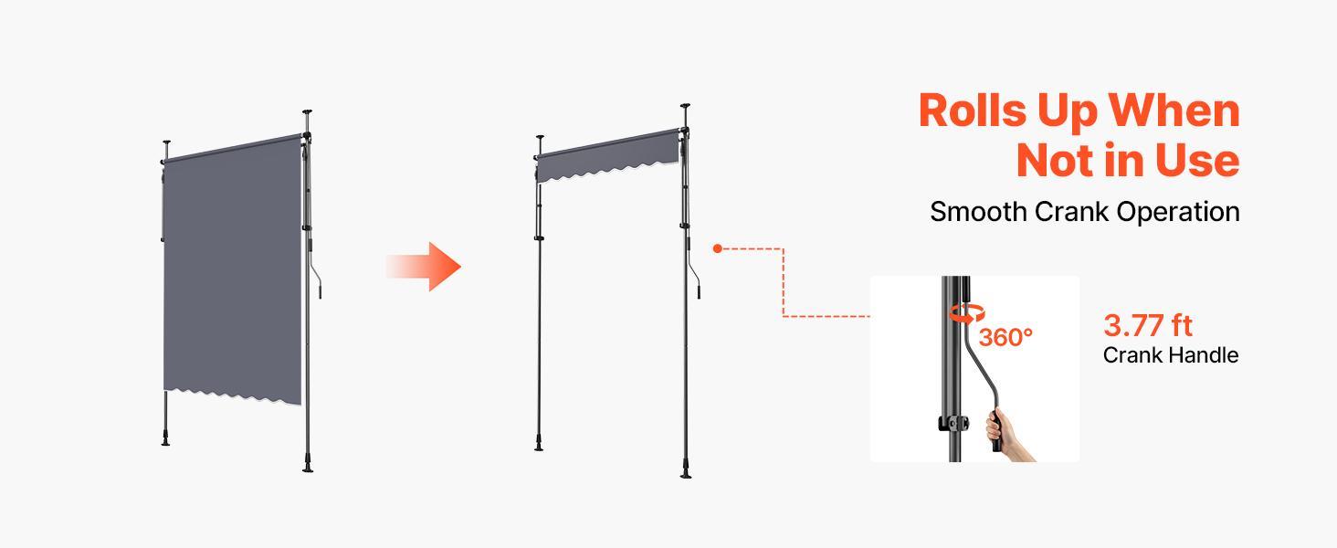 VEVOR Manual Retractable Awning, 59" Outdoor Retractable Patio Awning Sunshade Shelter, Height Adjustable Patio Door Window Canopy with Manual Crank Handle for Backyard, Garden, Balcony, Dark Gray