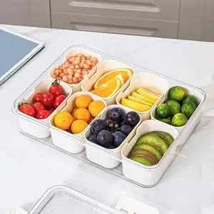 8 Divided Tray Organizer for Candy, Nuts, Snacks - Perfect for Party, Clear Fruits Container for Portable Snack Platters, Snackle Box with Lid and Handle,  Entertaining, Kitchen Transparent Utensils, SummerEssentials