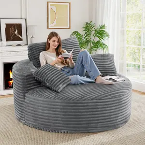 55''W 3.5cm Corduroy Single Foam Sofa Couch - Oversized Round Boneless Couches with Pillows, Modern Sleeper Wide-Arm Armchair, Living Room Furniture for Lounges, Nurseries