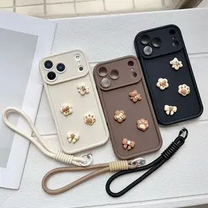 Sky Eye Ladder Cute 3D Little Bear Creative Phone Case + Matching Lanyard Dopamine Color Series Drop-Resistant Protective Phone Case For iPhone 17 Air 16 Plus 15 14 13 12 11 Pro Max Fashion Phone Case Holiday Gift Unisex Cute Phone Case