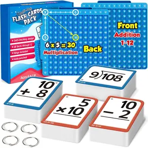 Math Flash Cards + Math Board, Multiplication Flash Card Times Table Chart, Math Manipulatives Division, Addition, Subtraction Games Toys for Kids, 1st, 2nd, 3rd, 4th, 5th, 6th Grade
