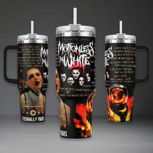 Motionless In White Band Tumbler 40oz 20oz Eternally Yours Graveyard Valentine Cup 40 oz Tumbler With Handle, Tumbler 20oz No Handle, Gifts For Metal Fans