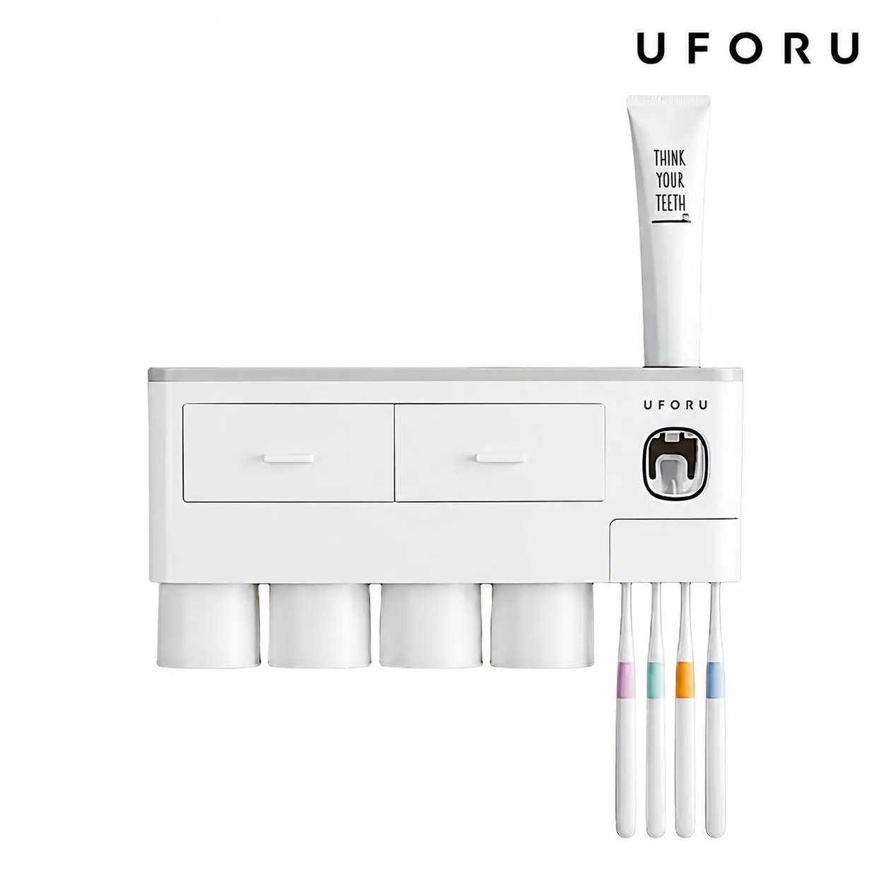 2-4 Cup Capacity Bathroom Toothbrush Holder - Wall-Mounted with Toothpaste Dispenser - Cosmetic Drawers, Large Capacity Trays & Bathroom Accessory Bottle Home Storage Organizer, Essential Home Must-Have, Ideal Gift Choice