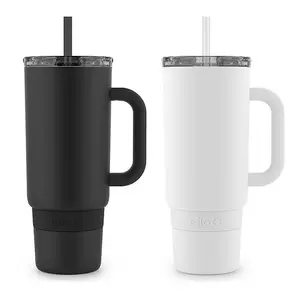 Ello Port Stainless Steel 40-oz Vacuum Insulated Tumbler with Handle, Black/White, 2-Pack