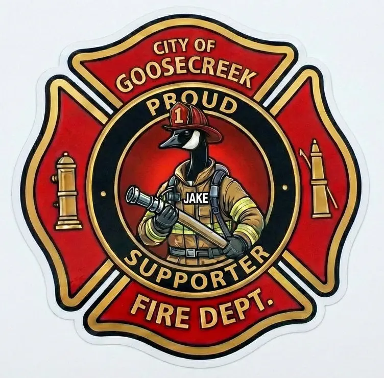 City of Goosecreek Maltese Cross Firefighter Reflective Vinyl Window-Hard Hat Decal, UV-Protected Automotive Car Exterior Sticker, Helmet Decal