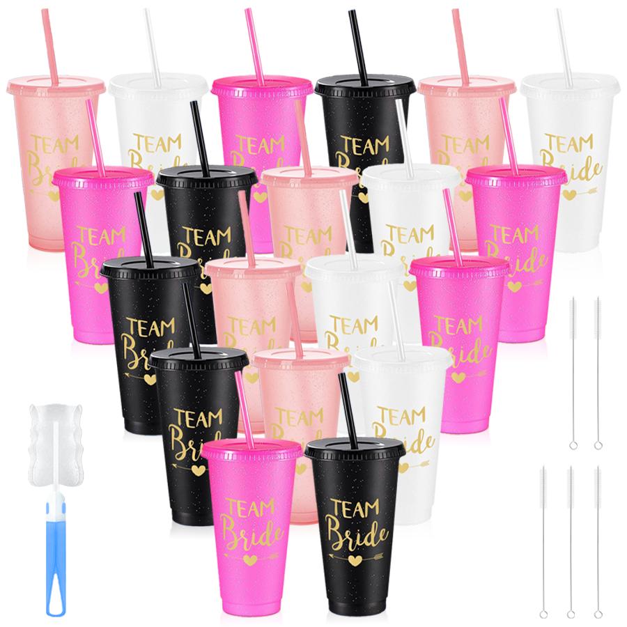 HILAKE 20pcs 24oz water bottle, available in a variety of colors, with lid, straw, cup brush and straw brush, perfect for iced coffee, water and juice, great gift for weddings, parties and birthdays, Mother's Day, Valentine's Day and St. Patrick's Day