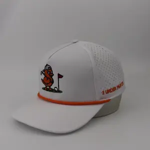 3 Under Par Co "Golden Birdie" Edition Golf Hat - White with Perforated Design and Yellow Trim