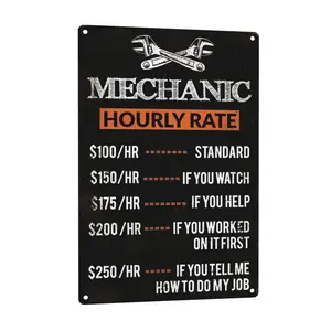 1pc, Mechanic Hourly Rate Metal Tin Signs, 12x8 Inches Wrench Tools Retro Posters Mechanic Workshop Plaque, Decoration Home Garage Repair Shop Decor Printing Plaque, Workshop Plaque Decoration Home Gara