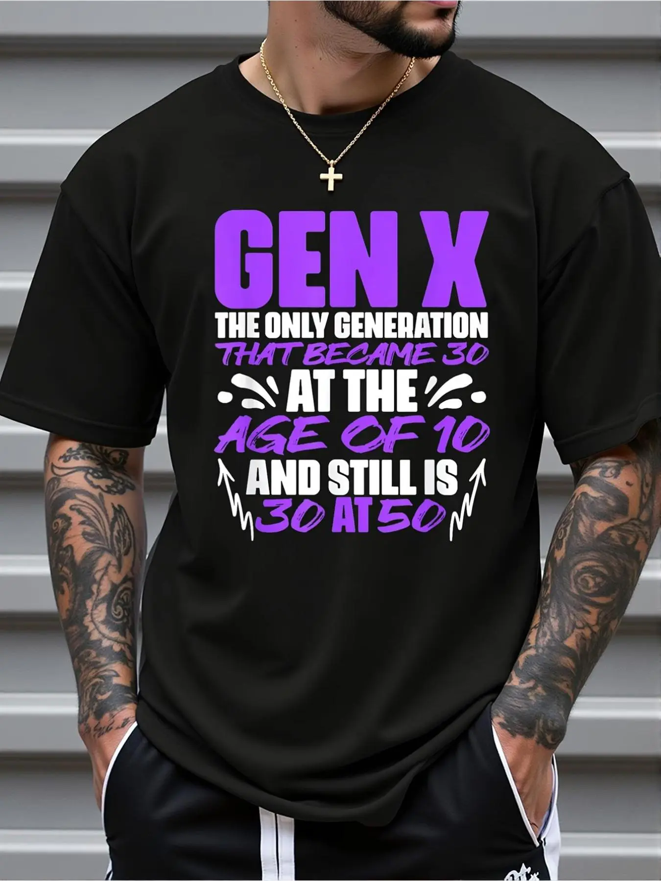 Gen X Humor T-Shirt - Still 30 at 50.0inch Funny 90s Nostalgia Gift, Black with Purple Generation X Slogan, Breathable Unisex Casual Tee for And, All-Season Comfort, Machine Washable 90s Apparel