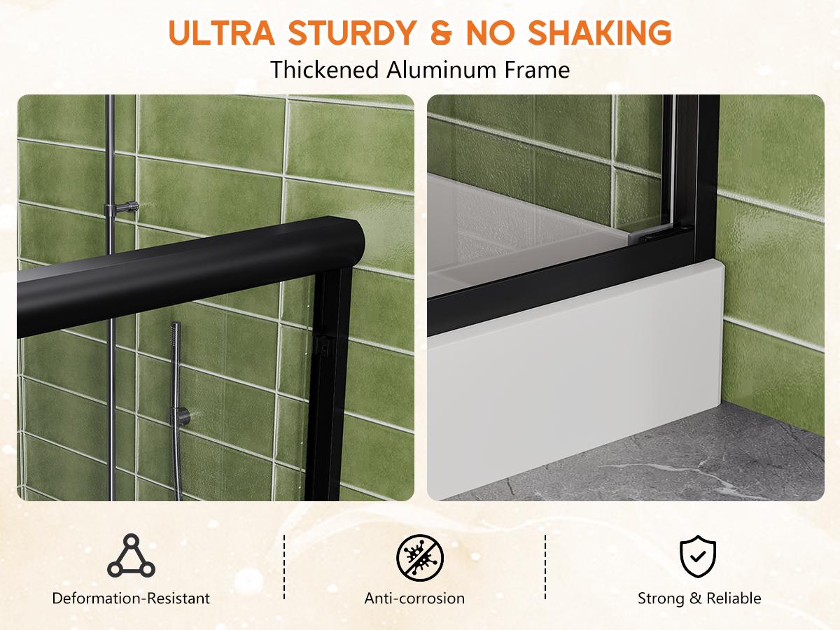 AMERLIFE 3 Size Semi-Frameless Walk-in Shower Door, 4" Adjustable Design, 1/4inch Thick Tempered Glass, Matte Black Aluminum Alloy Frame, Modern Bathroom Shower Sliding Door[tiktokshopbacktoschool][SohoChic]