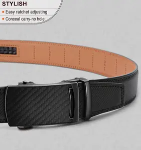 Black Belt for Men Genuine Leather Sliding Ratchet Adjustable Size Perfect Gift for Dress Pants Oxfords Stylish Durable Conceal Carry No Hole