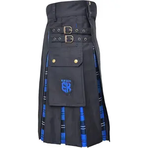 Men's Scottish Plus Size Hybrid Black Cotton & Acrylic Wool Tartan Utility Kilts for Men