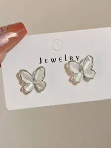 Hypoallergenic Fake Diamond Magnetic Earrings Butterfly Earrings Studs Elegant Minimalist Earrings Ear Clips for Men Women CZ Magnet Clip On Earrings Stainless Steel Non Pierced Earring Jewelry