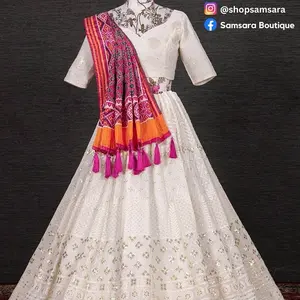 white Sequins Lehenga Traditional Silk