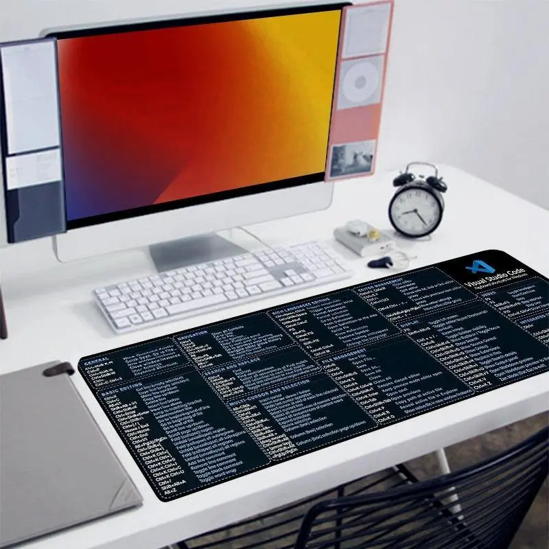 Coding Visual Studio Code Shortcuts Desk Mat, Non-slip Rubber Base Stitched Edge Desk Pad, Office Desk  Poccessories for Laptop Desktop