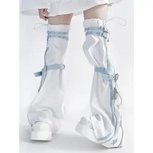 Japanese Y2K Subculture Leg Warmers in Aqua Blue with Ribbed Knit and Schoolgirl Style Womenswear Sock