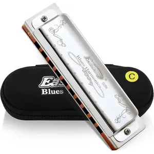 Harmonica Key of C 10 Holes 20  008K Blues Diatonic Mouth Organ with  Cover, Deluxe Harmonica C For Adults, Professionals and Students as