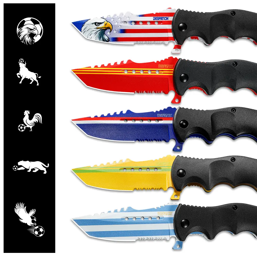 Soccer Collectible Folding Pocket Knife, 3D Printing Durable 3CR Stainless Steel Blade & Ergonomic GFN Handle, Pocket Clip Glass Breaker & Lanyard Hole, Perfect for Sports Fans Veterans, Patriots