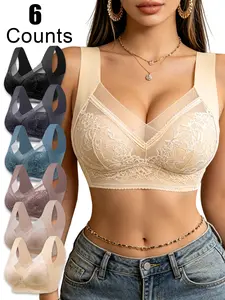 6 Pcs Lace Ultra-Soft  Push Up Padded Bras for Womenswear - Comfortable Casual lingerie tiktokshopspringglowup
