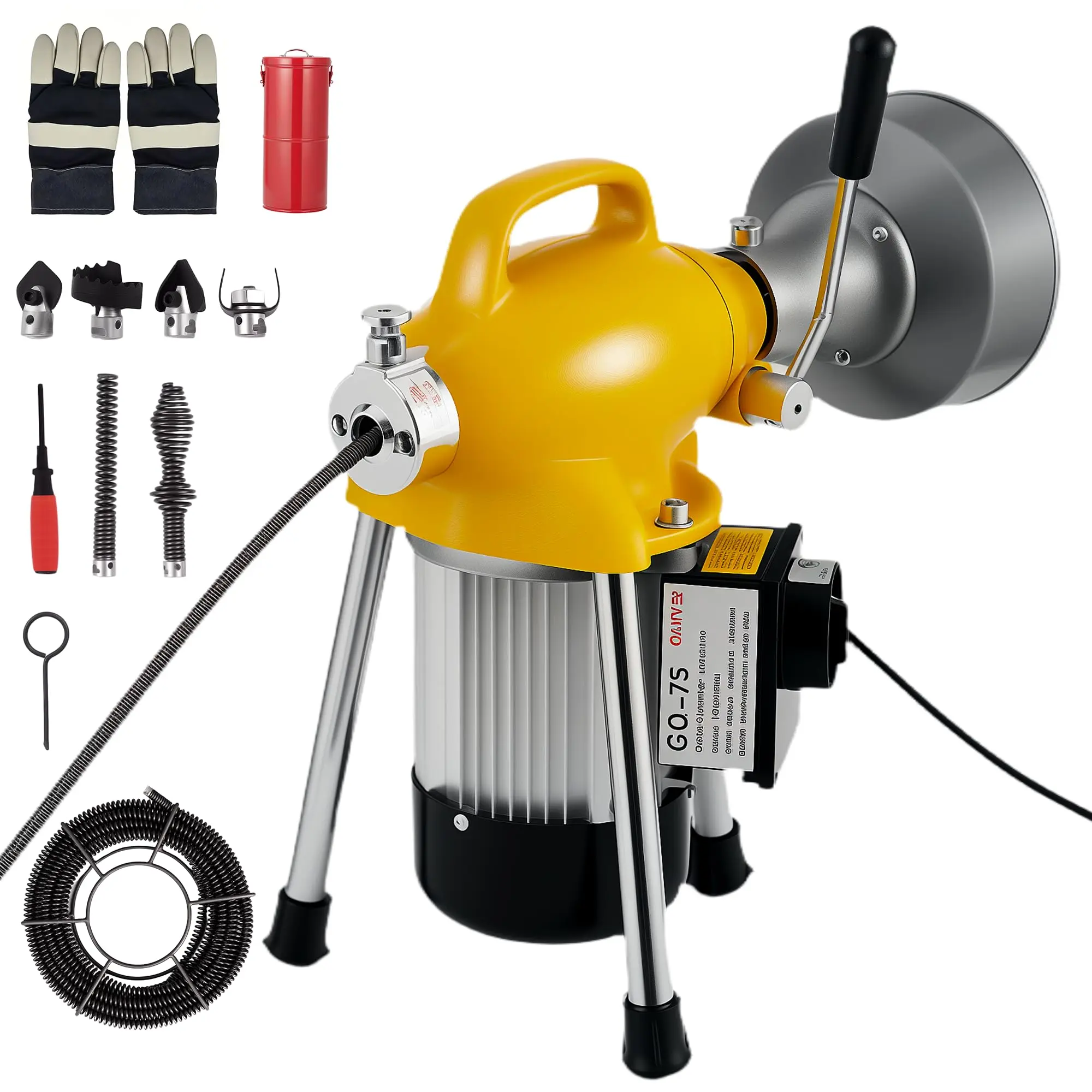 500W Heavy duty Electric Drainage Pipe Cleaning Machine - Automatic Water Supply and Sewer Serpentine Pipe with 66 Foot and 16 Foot Steel Cables, 6 Cutters, 400RPM Power Spiral Drill, Suitable for Dredging 3/4 "-4" Pipes and Sewers
