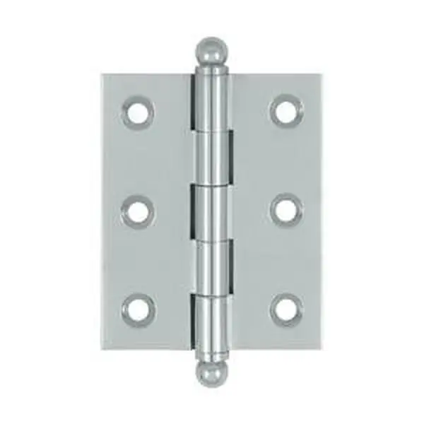 Solid Brass Door Hinges with Ball Tips, 2.5x2 in., Bright Chrome Finish, 1 Year Finish Warranty, Suitable for Bath & Kitchen Doors