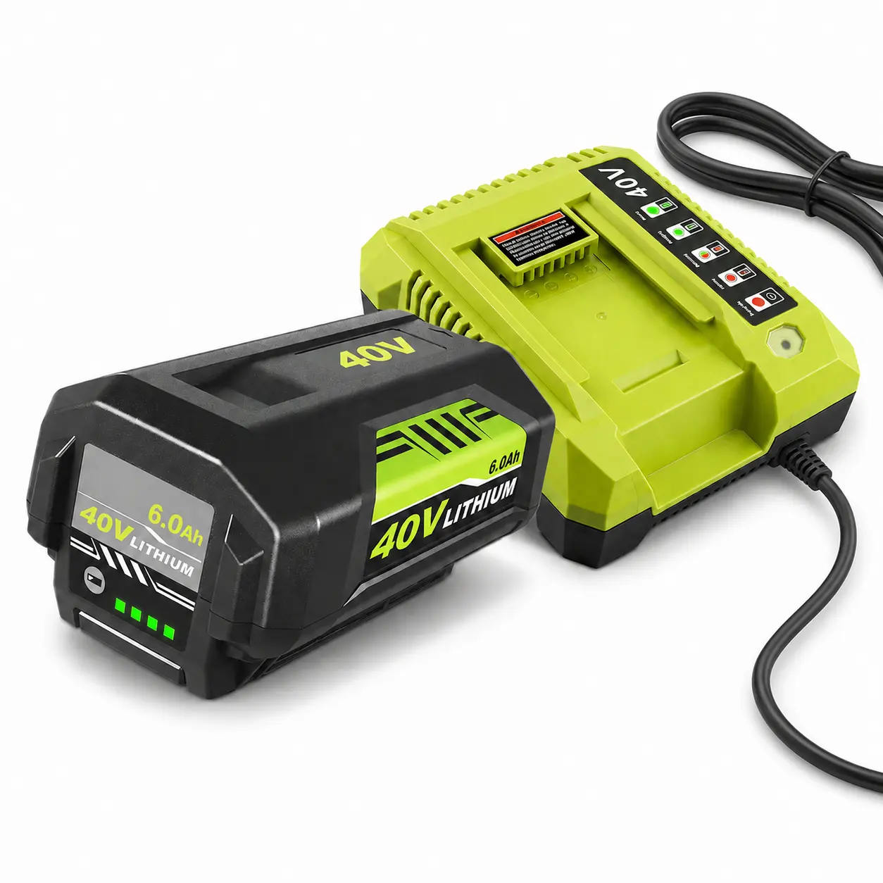 40V 6.0Ah Capacity Compatible Replacement Lithium Ion Battery & Rapid Charger Kit for Ryobi 40V Tools, Long Lasting Power Tool Battery with LED Indicator for Landscaping Jobs, Lithium Ion Batteries, Long Lasting Battery