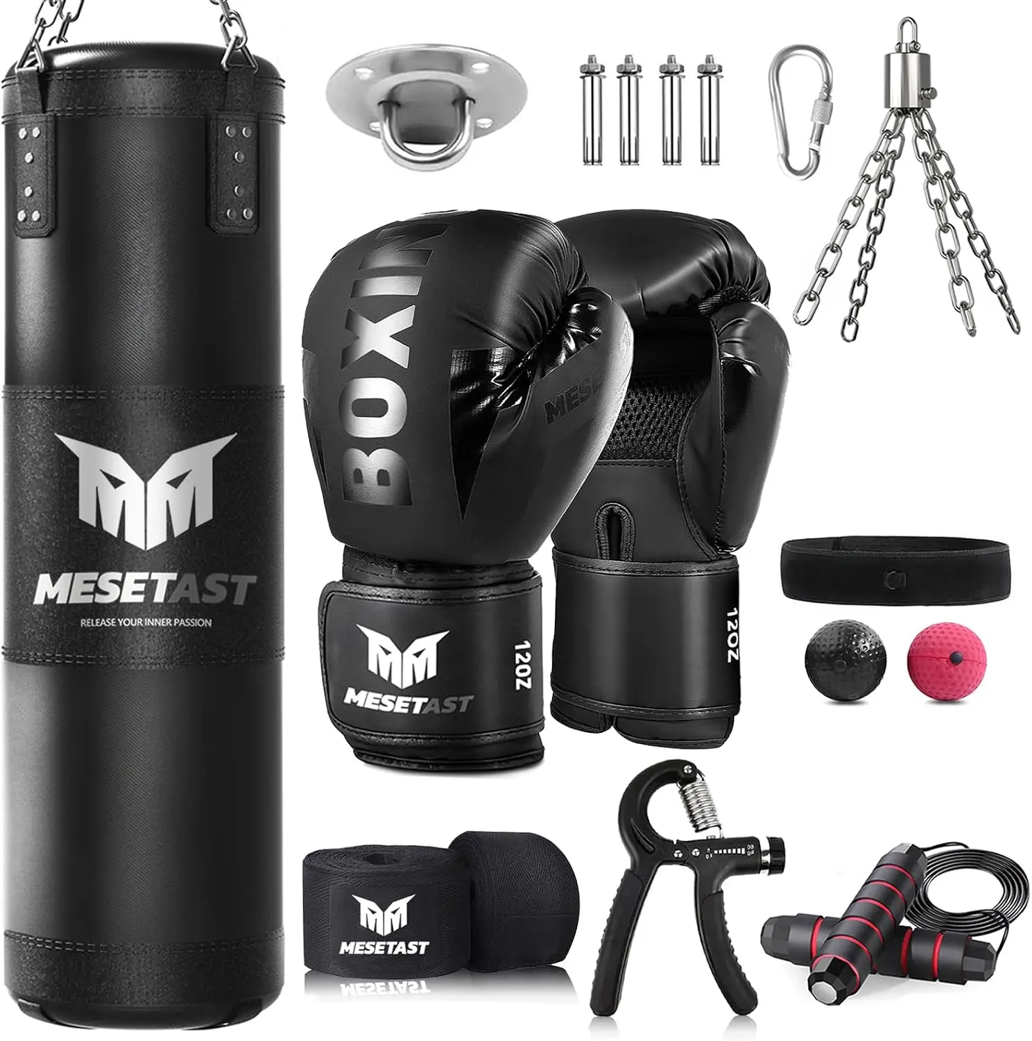 Mesetast Punching Bag for Adults, 4ft Heavy Boxing Bag Set with 12 OZ Gloves for MMA Karate Kickboxing Boxing - Unfilled