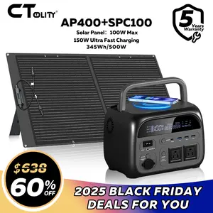 Black Friday Deal Ctolity 500W 345wh Portable Power Station 100W ETFE Solar Panel 23.7% Efficiency Solar Generator LiFePO4 Battery for Camping Outdoor