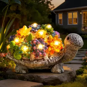 Mothers Day Gifts, Solar Garden Statues Outdoor Turtle Decor with Succulent and 8 LED Lights,  Outside Yard Figurine Decor for Garden, Lawn, Balcony, Porch, Gifts for Mom Grandma
