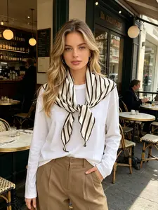 Striped high-end outer shawl, vertical stripe versatile simple triangle scarf, matching with silk scarf, breathable sun-shading triangle scarf.