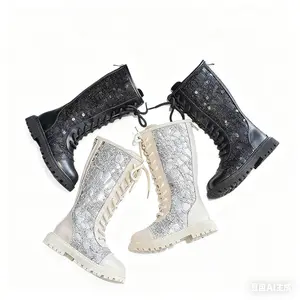 Girls' Black Mid-Calf Boots with Sequin & Rhinestone Embellishments Fabric Lining for Fall/Winter Casual Wear, Winter Footwear, Stylish Kids' Footwear, Comfortable Kids' Footwear, Fall Boots For Girls, Fall Footwear For Girls