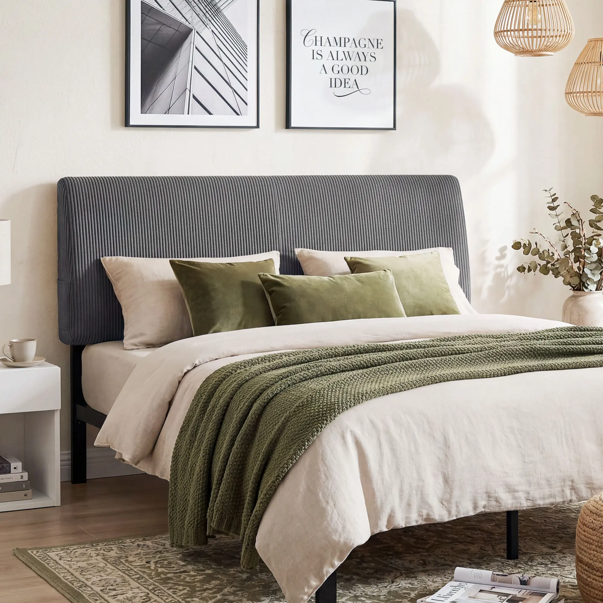 JONPONY Simple Upholstered Headboard for Queen Size Bed, Height Adjustable and Ergonomic Headboard,Easy Assemble, Sturdy and Durable