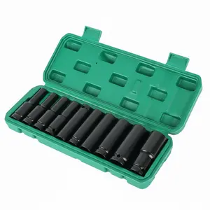 10PCS 1/2 Inch Drive Deep Impact Socket Set, Cr-V Steel 6 Point Long Reach Sockets, Portable Storage Case For Automotive Truck Tractor Engine And Garage Repair