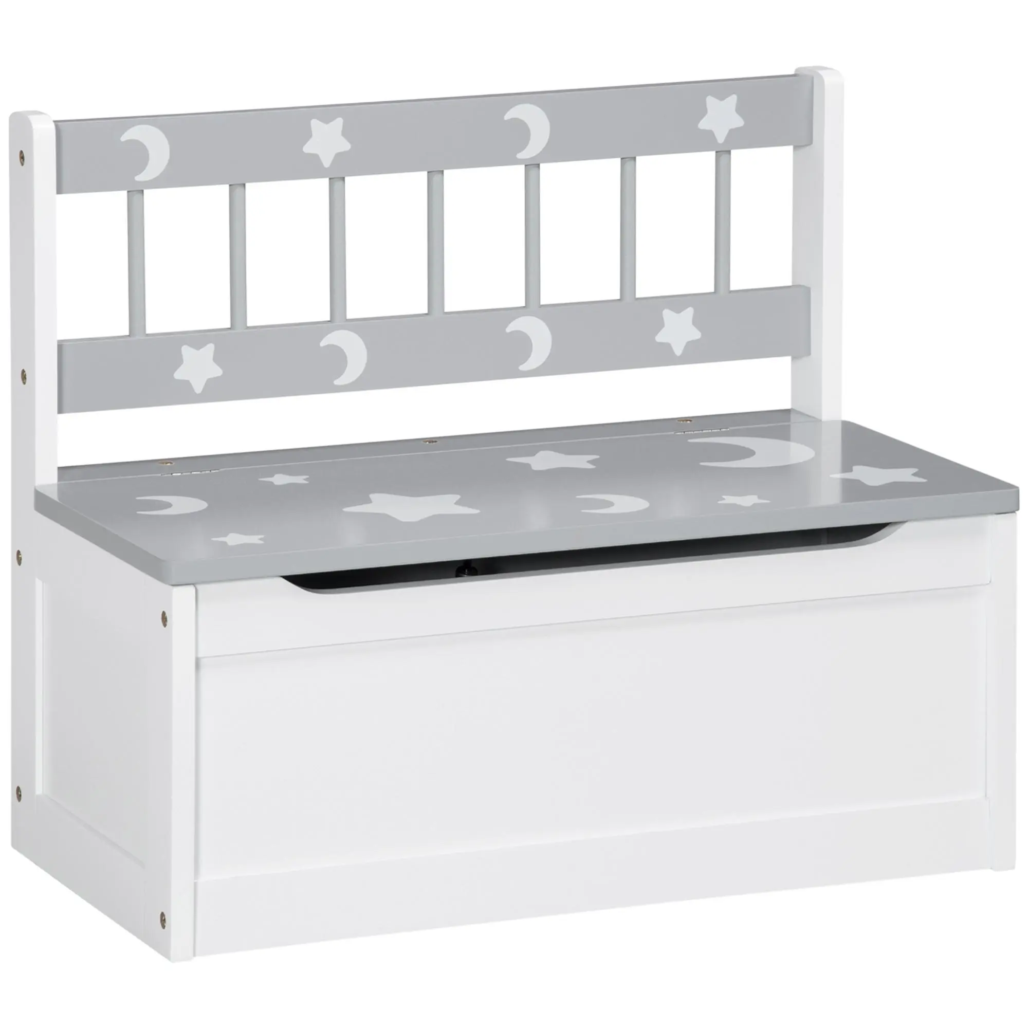 Qaba Toddler Toy Box Storage Bench with Large 27 Liter Interior, Kids Storage Bench Seat with Storage for Toddler Playroom Furniture, Kids Bedroom Furniture, Toy Organizer and Storage Bin, Gray