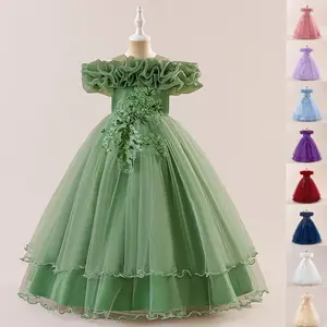 Girls’ Pink Petal Sparkle 3D Floral Princess Long Ball Gown — Perfect for Children’s Parties, Pageant Hosts, and Cocktail Parties | GARMENTARY