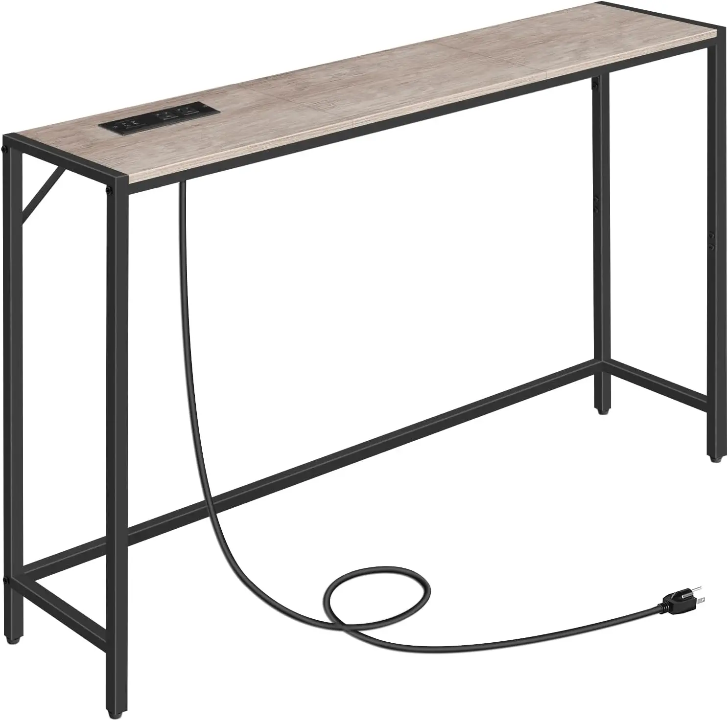 Console Table, Narrow Sofa Table, 43.3 Entrance Table with Power Station, Behind Couch Table, Simple Style, for Living Room, Hallway, Entryway, Foyer, Greige and Black CTHG112E01