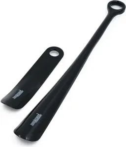 Set of 2, Extra Long Handle Shoe Horn and Travel Shoe Horn, Black