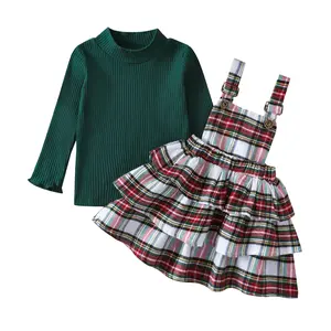 Toddler Girl Christmas Outfits Plaid Dress Solid Shirt Suspender Skirt 1T 2T 3T 4T 5T Kids Girls Overall Dress Set