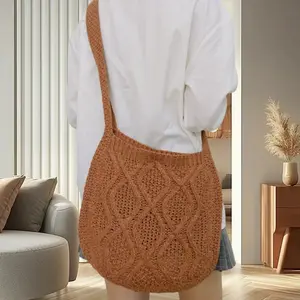 Vintage Crochet Crossbody Bag Woven Shoulder Handbag with Comfortable Strap for Women Ideal for Travel Shopping