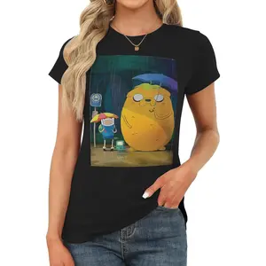 Adventure Time   Women's round-neck short-sleeved T-shirt, slimming top for going out, sexy basic style T-shirt