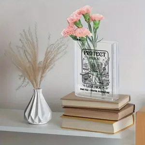 1pc Acrylic Book Vase - Modern Rectangular Decorative Vase with Floral Tulip Arrangement, Contemporary Home Office Shelf Decor for Book Lovers & Flower Enthusiasts, Unique Gift for Birthdays, Holidays, Book Lover Gifts, Creative Display Vase, Vibrant Flor