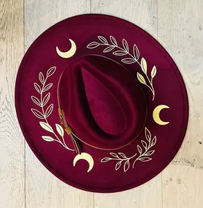 Wine Red Fern Moon Vegan Felt XL Wide Brim Hat